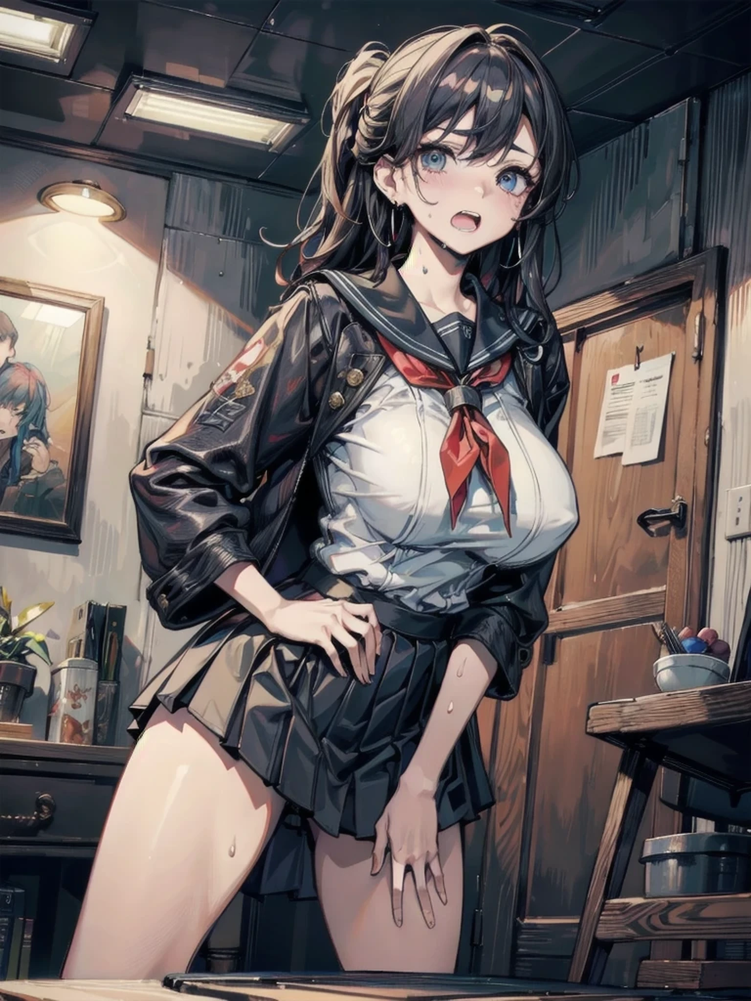 best qualityer,tmasterpiece,Ultimate resolution,downy,Extremely colorful,stewardess,Normal posture,Redlip,Collar,Kneeling pose,(Point at you with your ass),behead,Anklets,high-heels,Normal posture