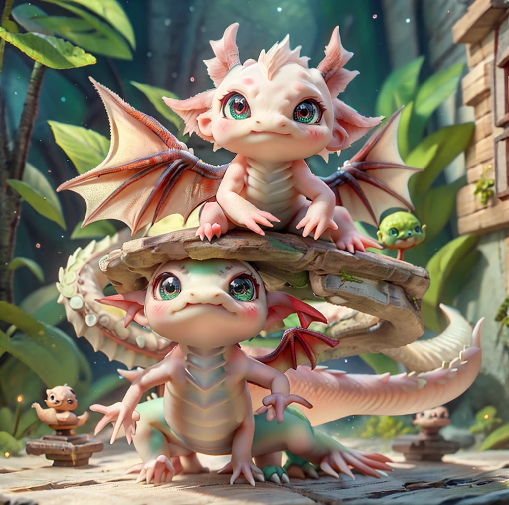 1 small axolotl dragon , Cute little dragon, Cute 3d rendering,solo