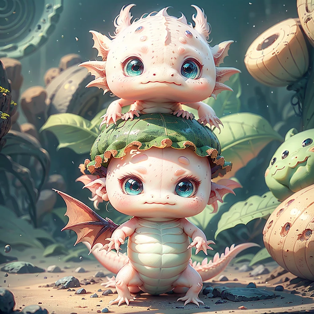 Cute detailed digital art, lovely digital painting, cute little axolotl dragon,