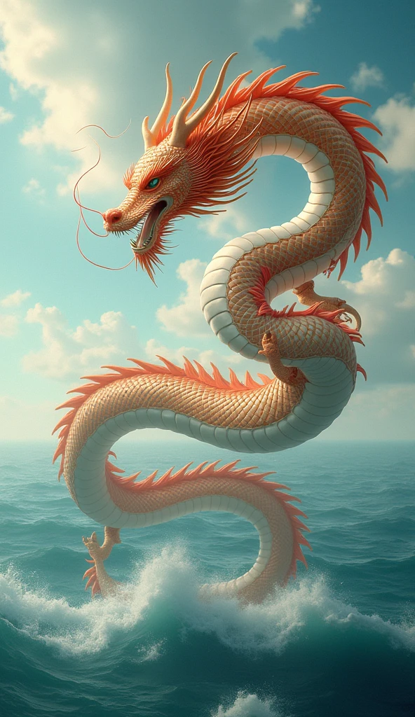 Explore the cultural view of dragons in China and Japan. Describe how these dragons are considered benevolent and wise beings, associated with water, prosperity and good luck, contrasting with Western representations. Highlight the distinct characteristics of eastern dragons, such as long, serpentine bodies, the absence of wings and control over natural elements such as rivers, rain and winds. Additionally, discuss the role of dragons in Chinese culture, including their symbolism in imperial power and their presence in festivals such as Chinese New Year, as well as the impact of this tradition on celebrations and people's daily lives."  Estilo 3d 