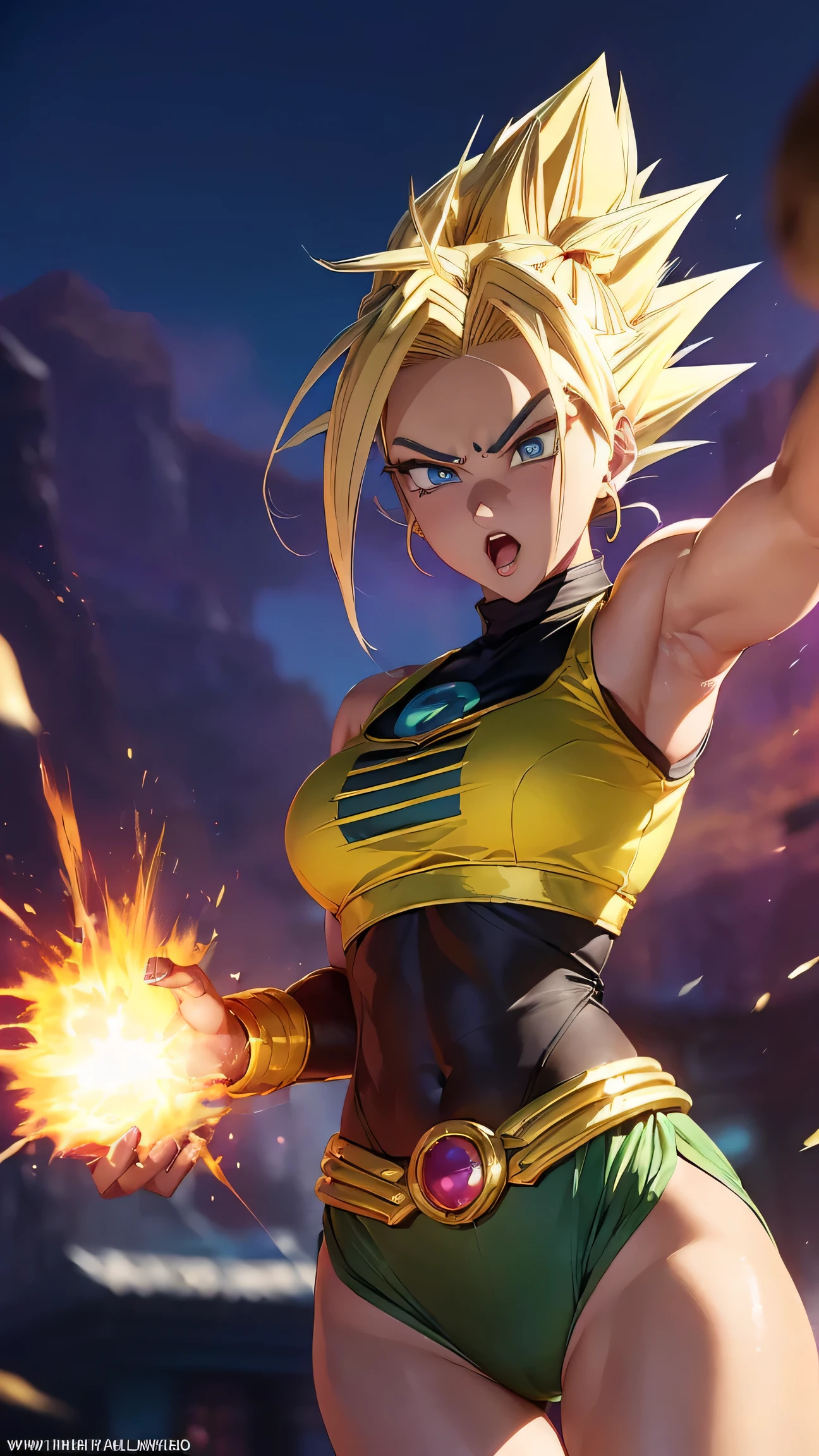 Prince Vegeta in sexy woman version, dragon ball Anime, semidesnuda, cuerpo muy delgado, skinny body, small and beautiful breasts, small and beautiful buttocks, cola saiyajin, abdomen tonificado, guerrera saiyajin, armadura azul, blanco y dorado, guantes blancos, brazaletes dorados, botas blancas adornadas, classic ancient sexy saiyan armor, provocativa, perversa, obsena, cabello radiante, en el fondo se observan planetas destruidos, espacio, poderosa, light particles, light energy, Energy ball, energy aura, intricate details, vibrant colors, dramatic lighting, cinematic composition, photorealistic, award winning illustration, masterpiece