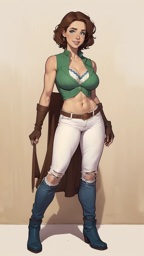 ((masterpiece)),(((best quality))),((character design sheet)), naruto character tsunade, (tsunade green cloak:1.4) ((tsunade)), ((full body view)) mature face, (blonde hair),((asian eyes:1.4)), ( (( brown sandals)) above knees:1.4), (blue short pants), defined cheekbones,((long hair:1.2)), high cheekbones, illustration, muscular, sexy bimbo, (gigantic breasts:1.3) red hair, ((detailed face:1.4)) beautiful woman, (grey kimono :1.1), (white skin:1.4) , (red lipstick:1.4), shiny skin, scribbles and marks,(puffy lips:1.4) , (blue dot middle forehead), rough sketches, pose, 8k,16k, (simple background, white background: 1.3) ((cool color palette)), ((cleavage))