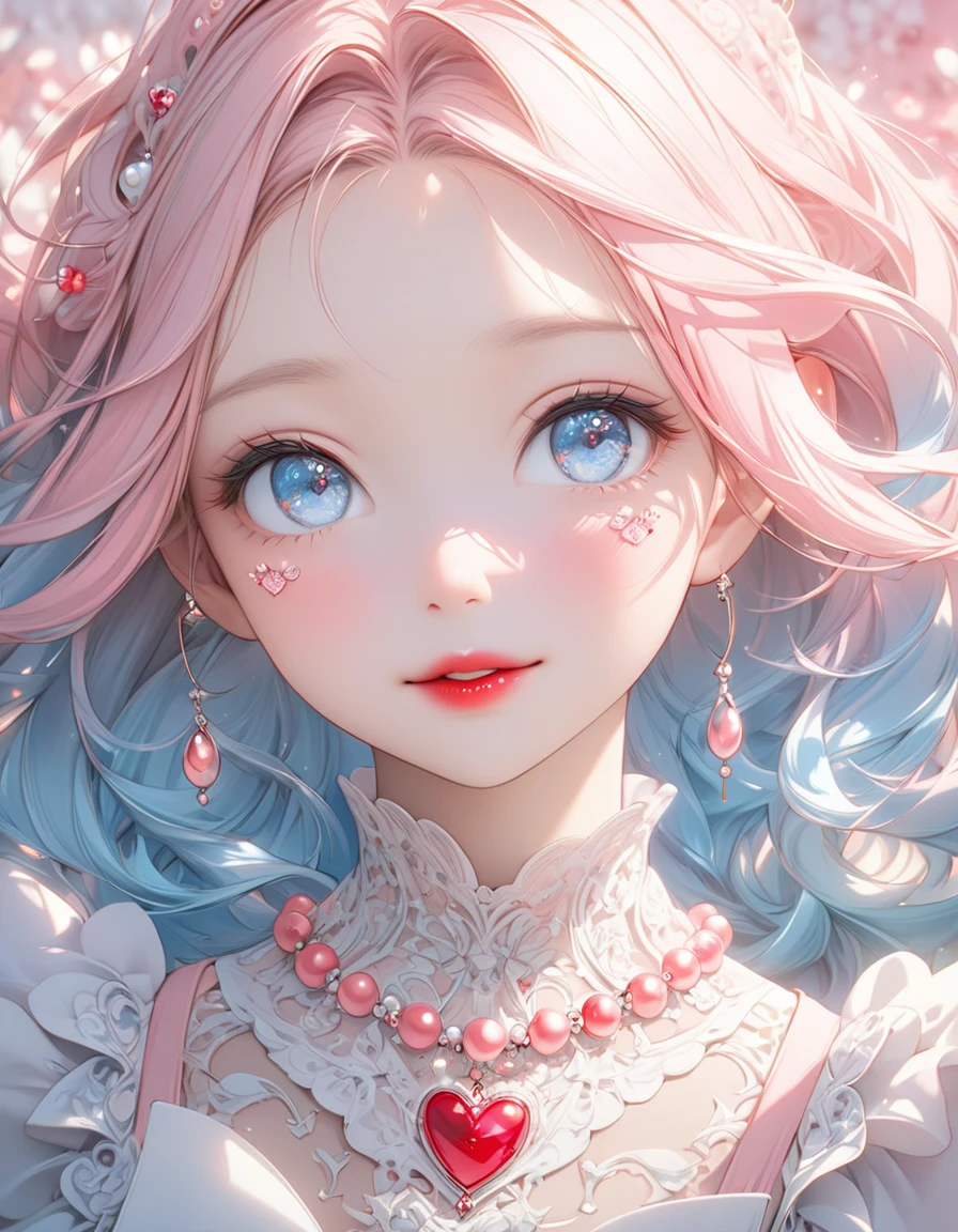 Light blue and pink color scheme,Sexy girl nipple,little body,Petite,White curly hair
