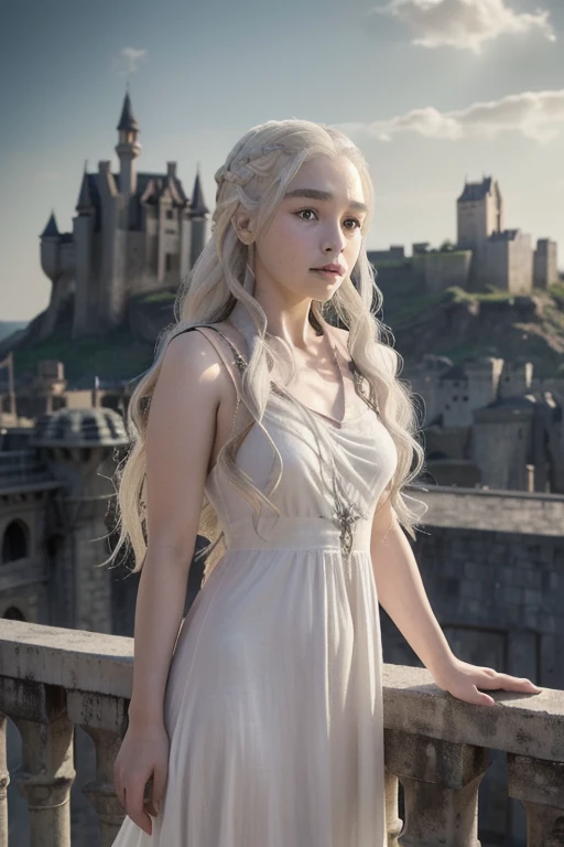 Daenerys Targaryen, cabelos loiros grandes, olhar sedutor, pose sexy, (seios pequenos nafw), calcinha pequena, sorriso sexy, maquiagem com sombra nos olhos, delineador, sombra escura nas pálpebras, lábios vermelhos, bochechas rosadas,(seios pequenos nafw), um dragão ao fundo, jon snow tocando seus seios
