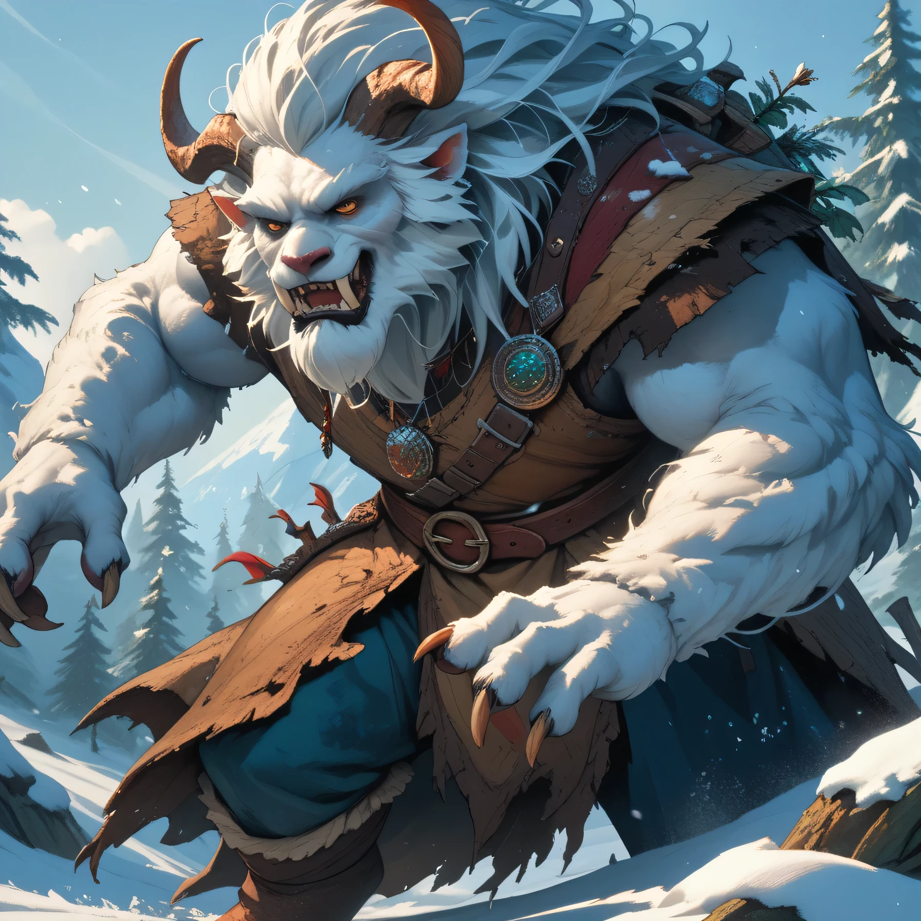 A SCARY Yeti monster, masterpiece,  amazing art, DnD, dungeons and dragons art, snow yeti, 