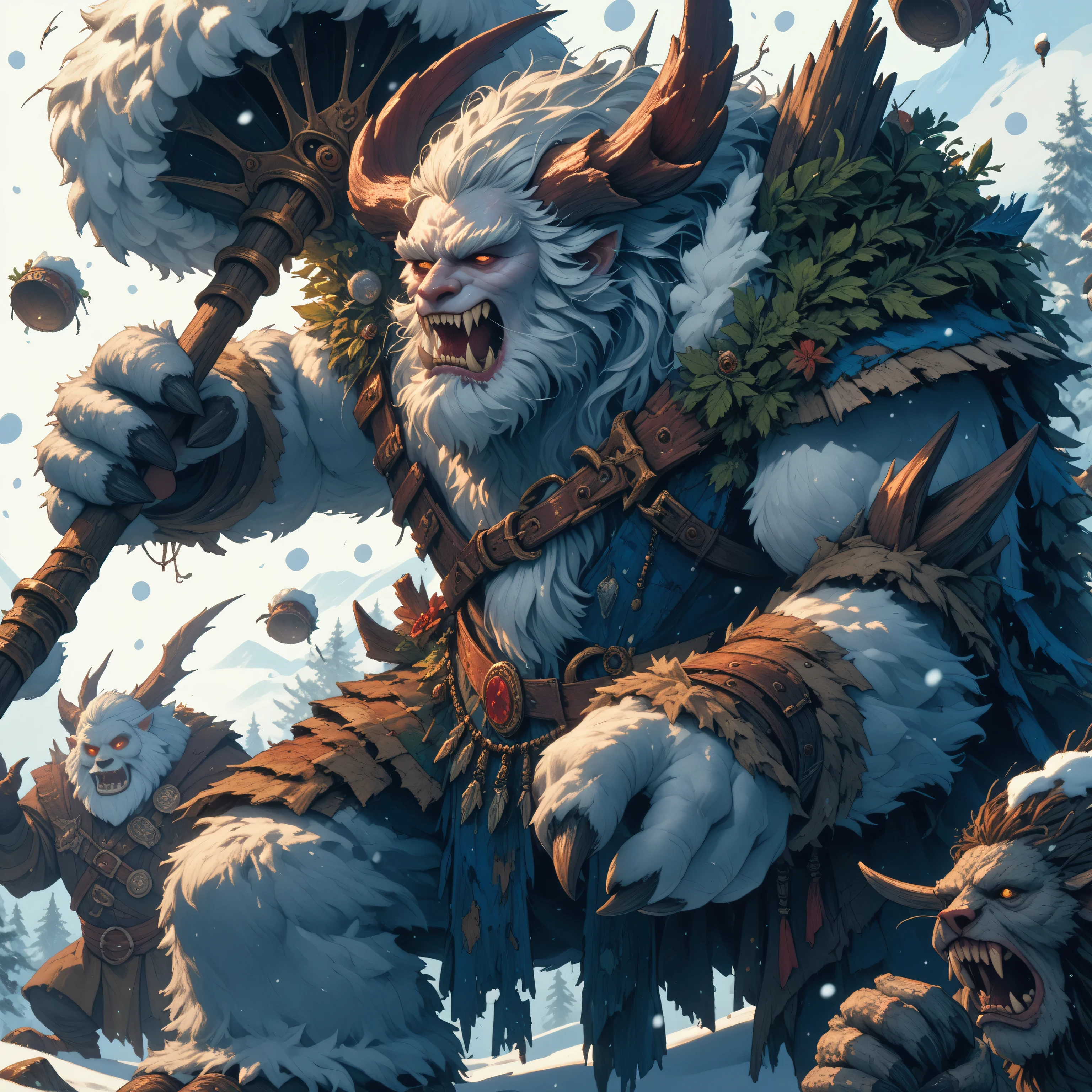 A SCARY Yeti monster, masterpiece,  amazing art, DnD, dungeons and dragons art, snow yeti, 