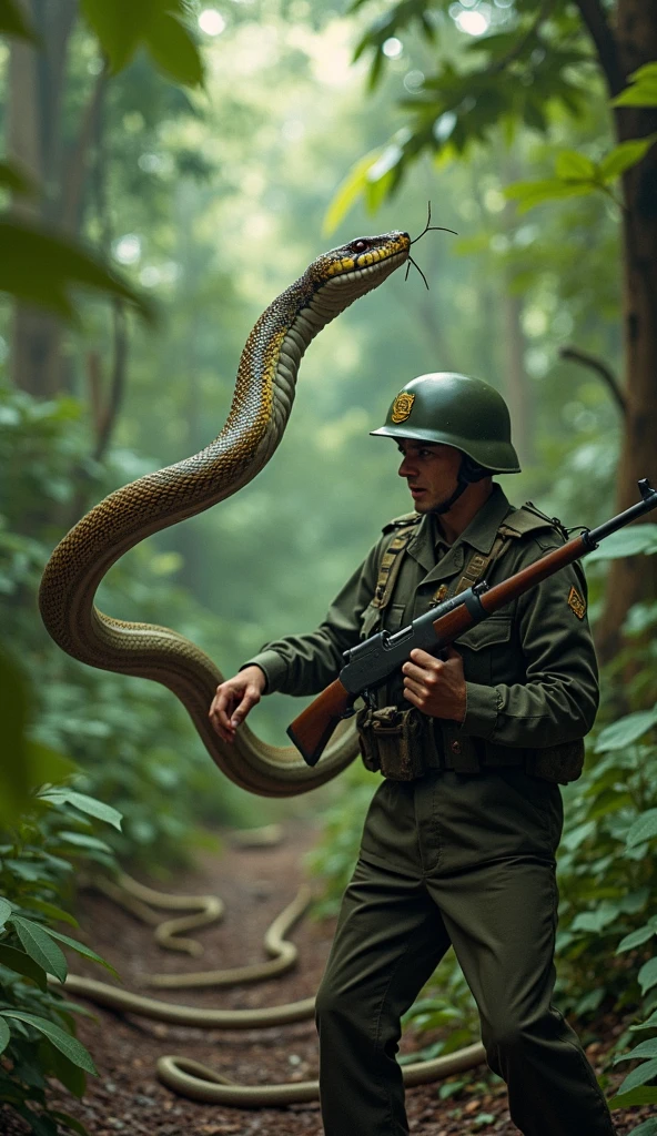 Snake smoking a pipe in a camouflage military uniform 