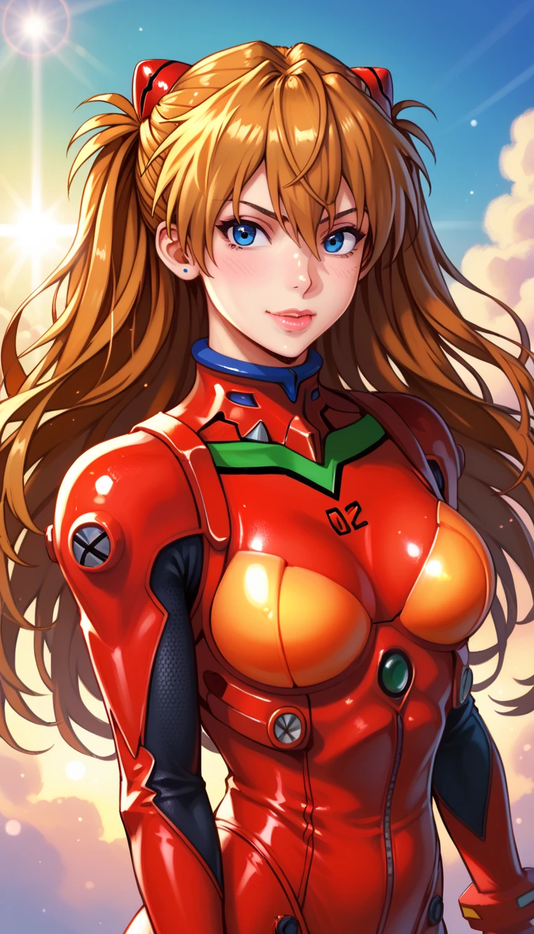 (masterpiece, highest quality), One girl, Beautiful Face, Beautiful body, souryuu_Asuka_Langley, Plug Suit, Bodysuits, Interface Headset, red Bodysuits, Hair between the eyes, Pilot Suit,((Show your whole body:1.5)), smile, garden, sit