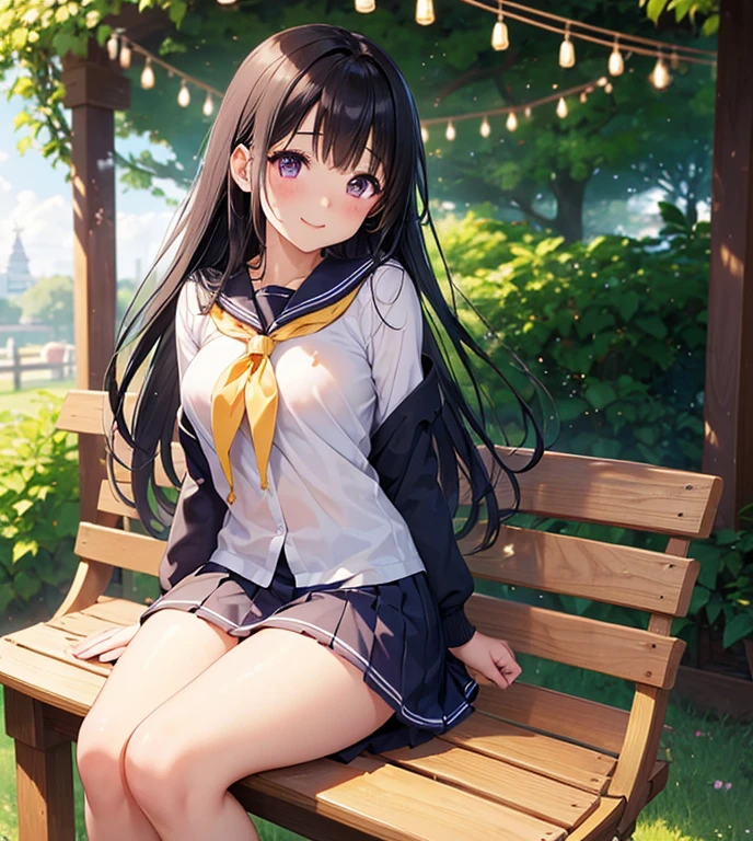 masutepiece, Best Quality, Illustration, Ultra-detailed, finely detail, hight resolution, 8K Wallpaper, Perfect dynamic composition, Beautiful detailed eyes, Natural Lip,Blazer ,Collared shirt, cleavage, ((skirt lift by yourself))),(lifted by self),(Showing panties),panties on,panties focus,((Sit up,spread legswide))、show me panties、Open your eyes、looking at the viewers、provocative smiling、huge smile、Smile big、Provocation by spreading legs and showing panties、((Sit up,spread legswide、Spread your legs wide、Spread your legs wide、Show me your panties、Open your legs wide to show off your panties.、Show me your panties、Do fancy nails、I'm smiling at you、(masutepiece, Best Quality, Ultra-detailed), (Illustration), (Beautiful detailed eyes), (1girl in), (Solo), Yoshiko Tsushima, Purple eyes, Blue hair, Single hair bun, Long hair, Looking at Viewer, Open mouth, Bangs, Shirt, School uniform, Pleated skirt, serafuku, Sleeveless, neckerchief, grey skirt, Yellow neckerchief, uranohoshi school uniform, Outdoors,、Yoshiko Tsushima、Love Live Sunshine