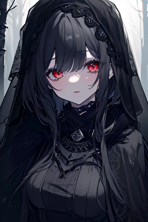 dark theme, (curse_mark: 1.21), 1girl, pale skin, sp1k3 choker, goth, black hair, red eyes, left shoulder, heterochromia upper body, looking at viewer, solo, portrait, simple background, 