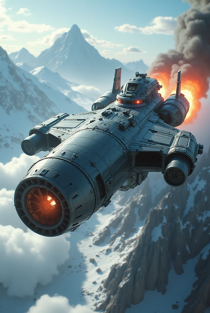 analog gloomy aerial photo of a Star Wars (Snowspeeder, <lora:st4rw4r55n0wsp33d3r:1>), ((nighttime)), (flying low through a city on fire), (explosions in the background), (lasers), High Detail, Sharp focus, (photorealism), realistic, best quality, 8k, award winning, dramatic lighting, epic, cinematic, masterpiece, rim light, (action movie), war, depth of field, dutch angle, motion blur,