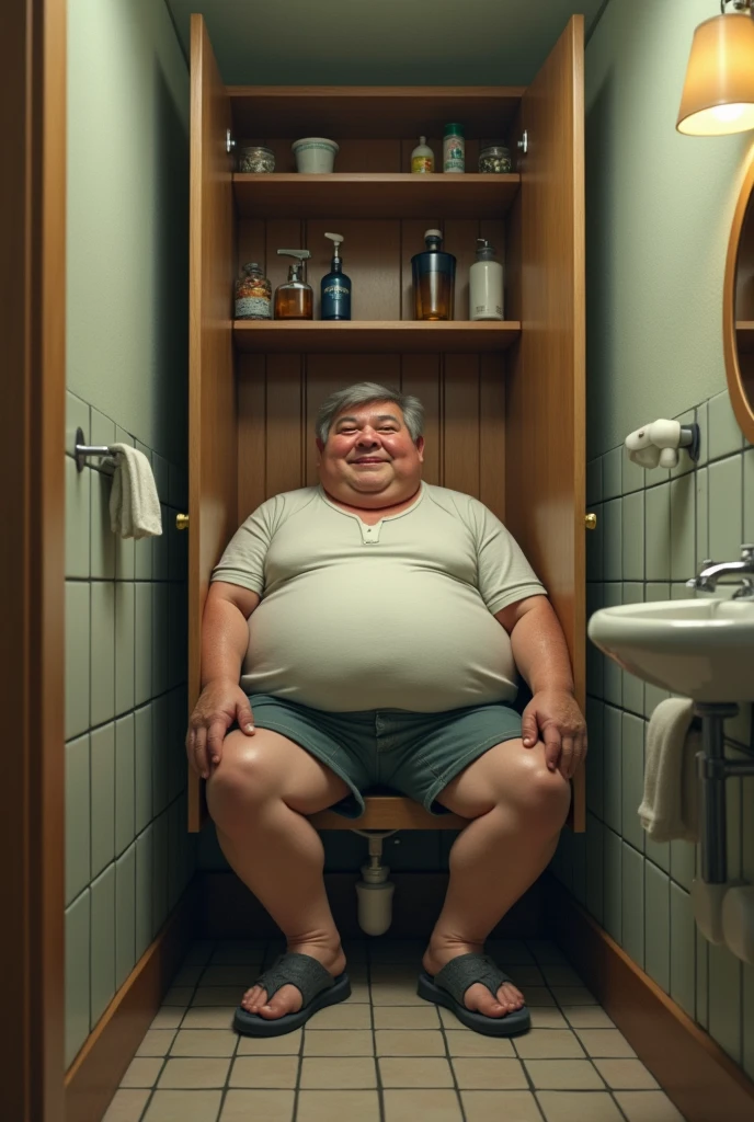 Fat man in white underwear