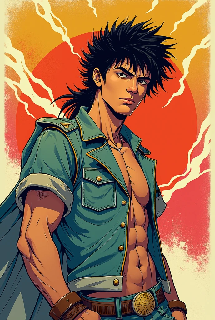 anime+yaoi+hentai style, hentai style colors palette , simetryc composition,  ultradetailed art style, oil painting, fullbody, perfect compositicion,  perfect anatomy, wearing small litle shorts, dramatic, natural lighting, a young gorgeous, handsome, tall, perfect feet, latino ,  detailed realistic muscles, simetryc body,  he is  ridding  a blue motorcycle and holding a sword , carring  a multicolor back bag,   in a downtown  scenario