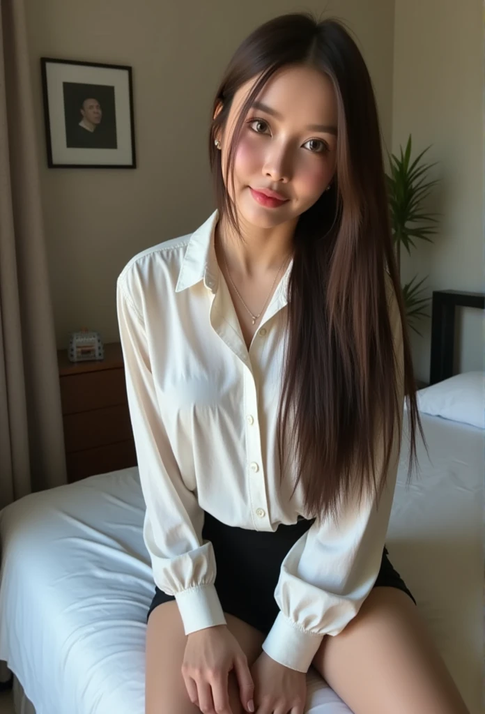 Photos of beautiful Korean kpop idol women,, filmgrain, Ilford HP5, 80mm、((top-quality、8K、masterpiece:1.3))、1 girl in、Slim Abs Beauty:1.3、(Hairstyle Casual、Colossal tits:1.2)、doress:1.1、The face is super delicate、Elaborate Eyes、二重まぶた、A smile、a room、Inside the room、dressing gown、pyjamas、hairlength、Long-haired、Low exposure