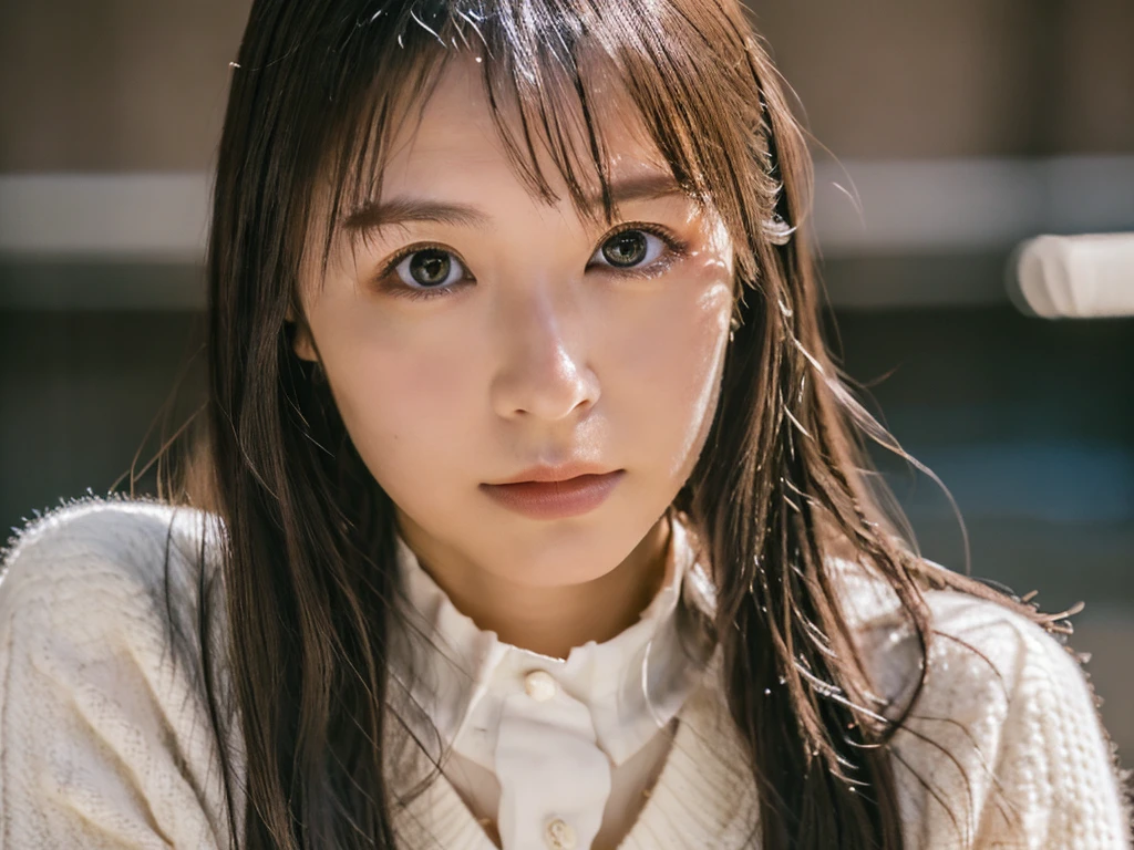 Masterpiece, 8K, high quality, high resolution, beautiful Japanese woman, 30 years old, poker face, glaring eyes, (detailed face, detailed eyes), looking at viewer, portrait