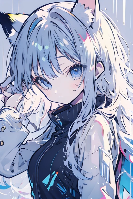 Woman, cute, baggy shirt, tight pants, looking up, weapon, white hair, light blue, water, shark, double teeth, nude