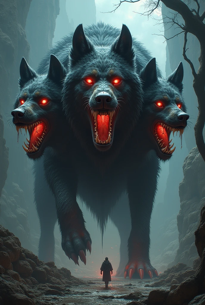 Cerberus with a scary angry expression