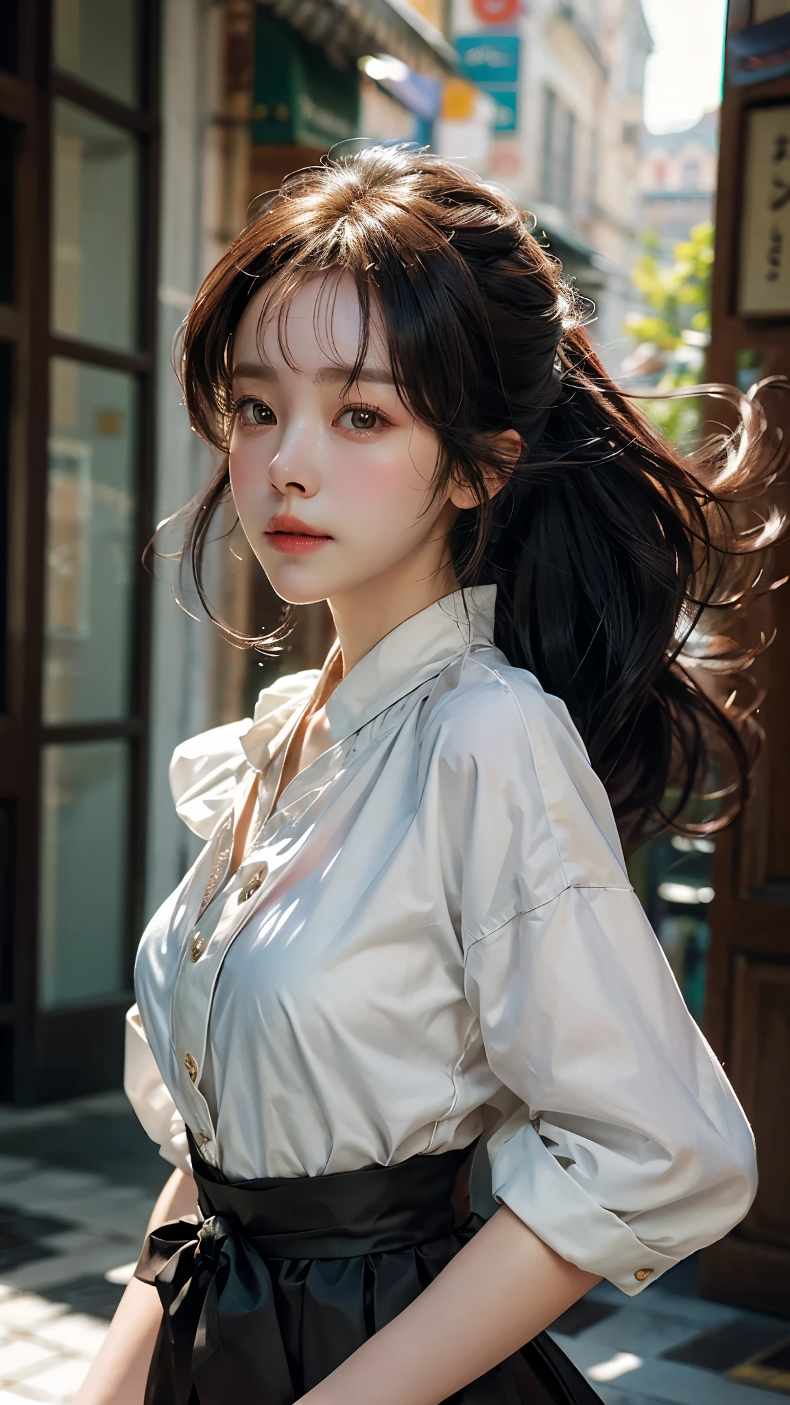 (  colorful large silhouette top,  everyday clothing and mode type  :1.0), 8k wallpaper, wonderful, (masterpiece), (  top quality), ( VERY DETAILED ), (illustration), (  very detailed and beautiful  ),dynamic angle,rainbow hair  , Detailed and cute face  ,  very detailed and beautiful  girl,