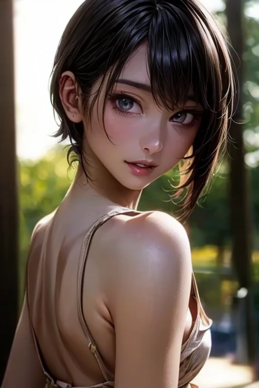 ((  top quality)), (超  high definitionです ), (  very detailed), (  detailed description  ), ((  best CG  )), ( Masterpiece ),  Ultra-detailed art , (  top quality, 8k, 32K), (  realistic  :1.2)、( high definition),   very pretty face and eyes ,  1 female ,   Thin Waist, Delicate body, ( attention to detail,   rich skin details  ), (  top quality, 8k, Oil paints:1.2),   bright color、 Beautiful Japanese Women  、 detailed face  、(( random hairstyle :1.2)), (( Gravure Shooting :1.6,  daytime shooting :1.8, Outdoor)), ((Bright natural light:1.8)),