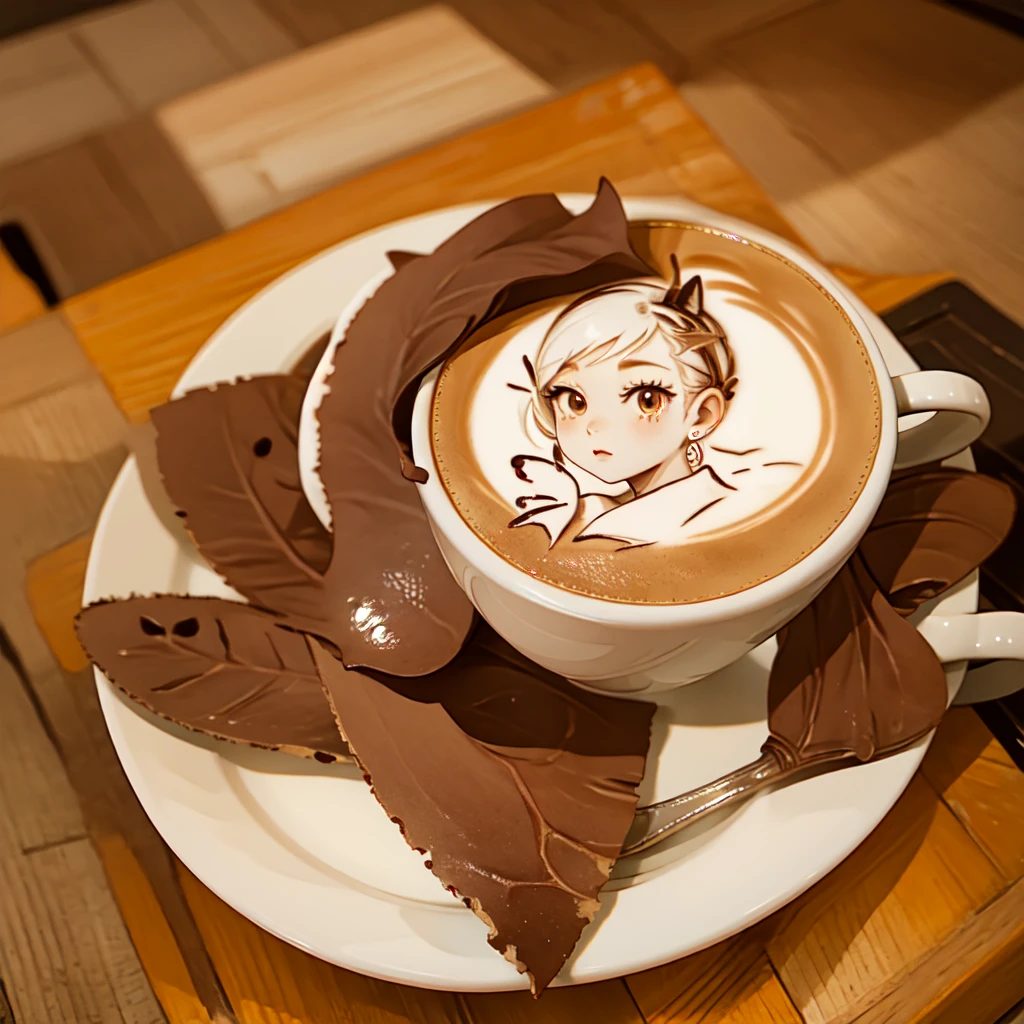 Highly detailed, High Quality, Masterpiece, beautiful, coffee, latte, LatteArt, latte art, food art, 1girl, YaeMikoFox, no humans, 