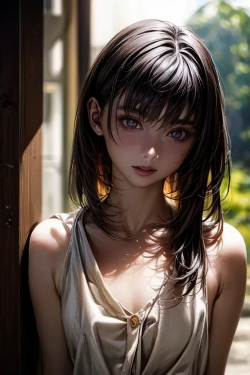 ((  top quality)), (超  high definitionです ), (  very detailed), (  detailed description  ), ((  best CG  )), ( Masterpiece ),  Ultra-detailed art , (  top quality, 8k, 32K), (  realistic  :1.2)、( high definition),   very pretty face and eyes ,  1 female ,   Thin Waist, Delicate body, ( attention to detail,   rich skin details  ), (  top quality, 8k, Oil paints:1.2),   bright color、 Beautiful Japanese Women  、 detailed face  、(( random hairstyle :1.2)), (( Gravure Shooting :1.6,  daytime shooting :1.8, Outdoor)), ((Bright natural light:1.8)),