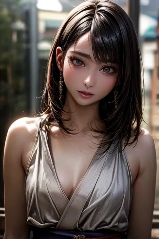 ((  top quality)), (超  high definitionです ), (  very detailed), (  detailed description  ), ((  best CG  )), ( Masterpiece ),  Ultra-detailed art , (  top quality, 8k, 32K), (  realistic  :1.2)、( high definition),   very pretty face and eyes ,  1 female ,   Thin Waist, Delicate body, ( attention to detail,   rich skin details  ), (  top quality, 8k, Oil paints:1.2),   bright color、 Beautiful Japanese Women  、 detailed face  、(( random hairstyle :1.2)), (( Gravure Shooting :1.6,  daytime shooting :1.8, Outdoor)), (((Bright natural light:1.2))),