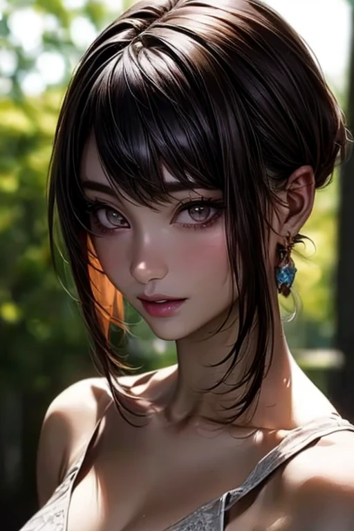 ((  top quality)), (超  high definitionです ), (  very detailed), (  detailed description  ), ((  best CG  )), ( Masterpiece ),  Ultra-detailed art , (  top quality, 8k, 32K), (  realistic  :1.2)、( high definition),   very pretty face and eyes ,  1 female ,   Thin Waist, Delicate body, ( attention to detail,   rich skin details  ), (  top quality, 8k, Oil paints:1.2),   bright color、 Beautiful Japanese Women  、 detailed face  、(( random hairstyle :1.2)), (( Gravure Shooting :1.6,  daytime shooting :1.8, Outdoor)), (((Bright natural light:1.2))),