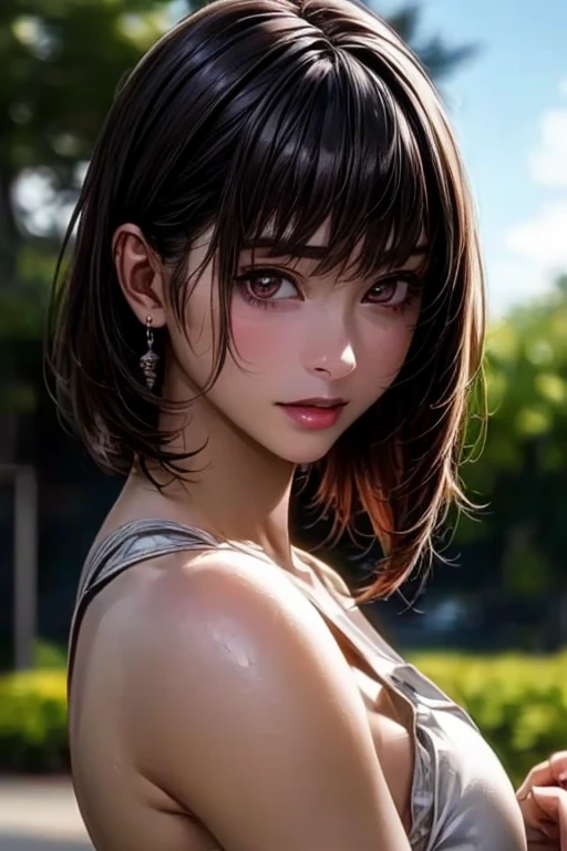 ((  top quality)), (超  high definitionです ), (  very detailed), (  detailed description  ), ((  best CG  )), ( Masterpiece ),  Ultra-detailed art , (  top quality, 8k, 32K), (  realistic  :1.2)、( high definition),   very pretty face and eyes ,  1 female ,   Thin Waist, Delicate body, ( attention to detail,   rich skin details  ), (  top quality, 8k, Oil paints:1.2),   bright color、 Beautiful Japanese Women  、 detailed face  、(( random hairstyle :1.2)), (( Gravure Shooting :1.6,  daytime shooting :1.8, Outdoor)), (((Bright natural light:1.2))),