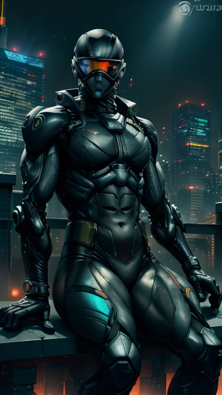 male, full body, (muscular, full nude, only Glowing cyberpunk future helmet, relaxing penis,) realistic, night, realistic, shrine,