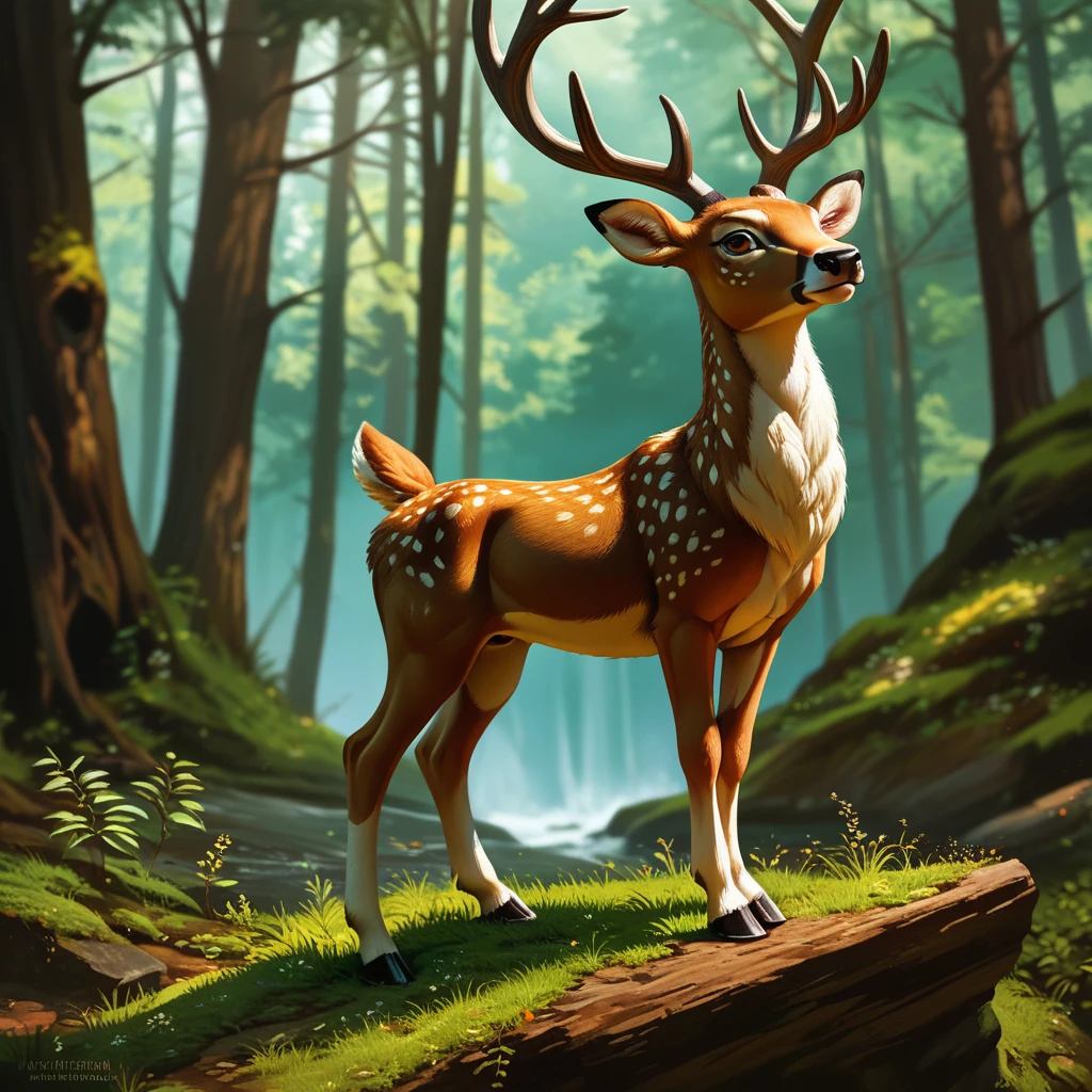 score_9, score_8_up, score_7_up, Alone, Full body, a large deer, nature, in the forest, Very detailedes Fell, highest quality, Very detailed, Very detaileder background, realistic