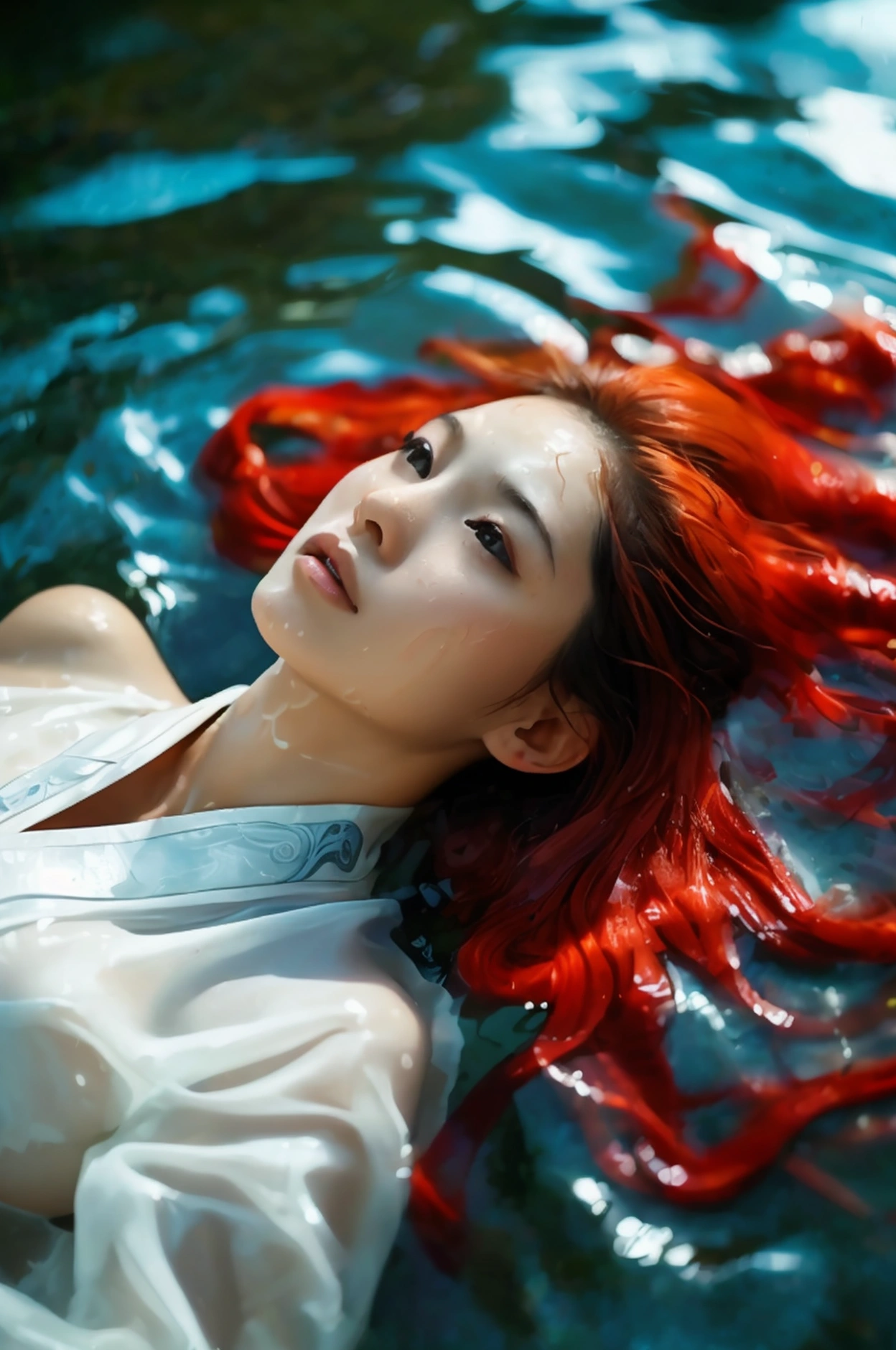 Beautiful red-haired girl bathing
