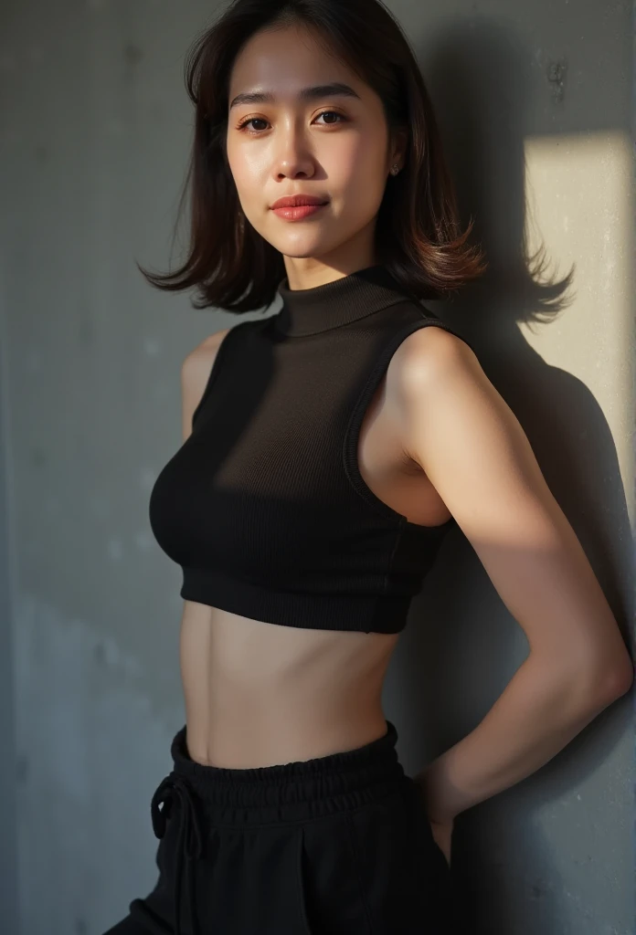 ((LIE DOWN)), (Wearing Swimsuit), (((SHORTHAIRCUT STYLE HAIR ))), masutepiece, High quality, UHD 32K, Realistic face, Realistic skin feeling , A Malay Lady, , , Very cute and baby-like face, (((FLAT CHEST:1.3))), (MATRIX WORLD), ((look In front at the camera and SADNESS)), ((())), (((CUTE GIRL))), ((BLACK LIPS)), ((WHITE PURPLE)), (undress). ((naked:1)), ((baby face)) (sports bra)