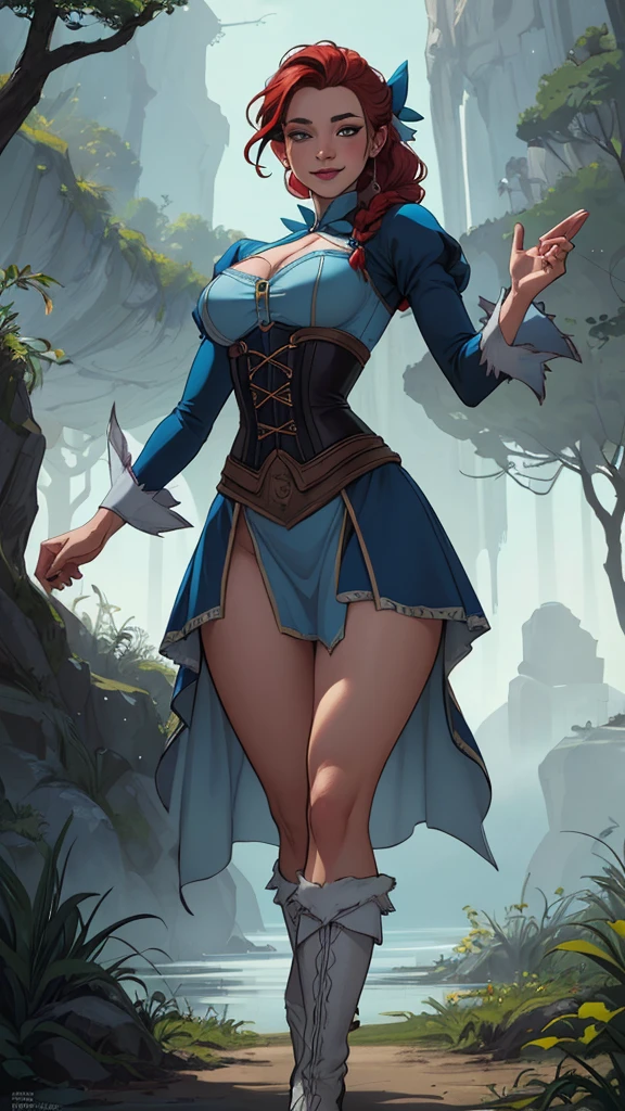 Arafed Mujer con ojos oscuros, ojos perfectos, un traje azul y rojo de pie en un bosque, Deviantart Artstation CGSCOSIETY, ArtStation Painting, Mighty Plump Female Sorceress, Fanart Best ArtStation, Wlop Art, Artgerm Julie Bell Beeple, Art of Wlop, Best of ArtStation, Samira de League of Legends