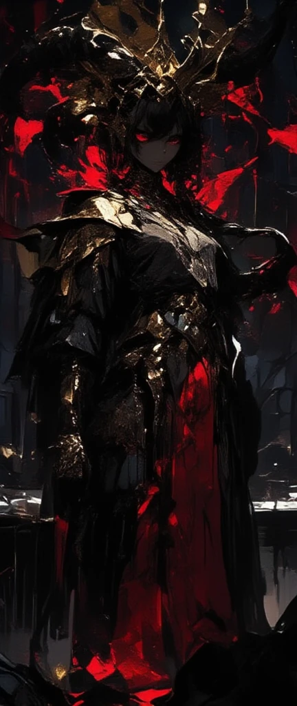a close up of a person wearing a black and red outfit, flowing robes and leather armor, ornate cyberpunk robes, intricate fantasy robes, dark ornate royal robes, robe. extremely high details, stately robes, very detailed and rich clothing, armor and robes, ornate robes, ornate flowing robes, wizard robes, intricate robes, cloak. extremely high details