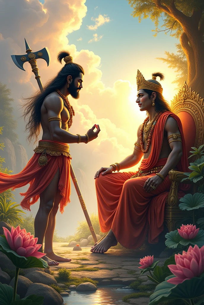 भगवान श्री राम का फोटो की सीता माता हनुमान जी प्रणाम करते हुए बैकग्राउंड में फूल पास हस्तमैतून करते हैं बडा स्तन लिंग