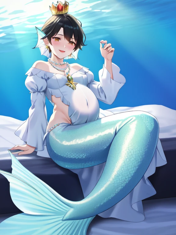 (((In the stomach)))、mermaid、Small breasts、Sweat、Tired face、Yellow liquid、gastric acid、Small space