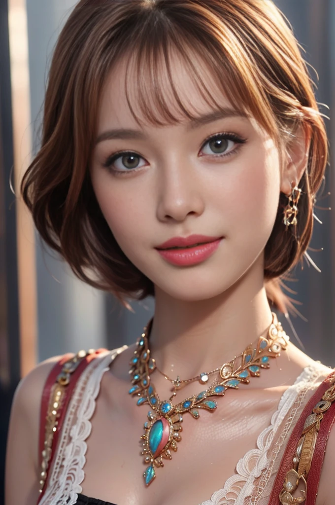 (masterpiece,best quality),4k,highres,1girl,solo,smile,brown sexy dress,(perfumer outfit2:1.2),(detailed eyes,detailed lips,extremely detailed face and eyes,long eyelashes),photorealistic,ultra-detailed,vivid colors,trending on artstation