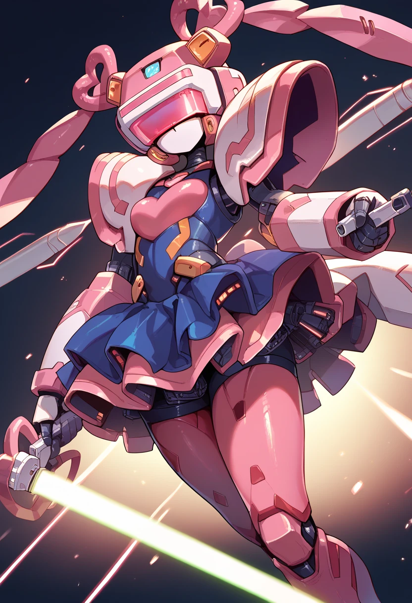 masterpiece, high definition , top quality,8k
(twintails,mechanical girl,mechanical body,mini skirt,mechanical goggle,pink body color,no mouth)
((pink Lightsaber))