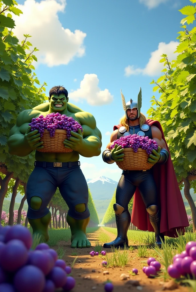 Thor and hulk selling fruits in Market