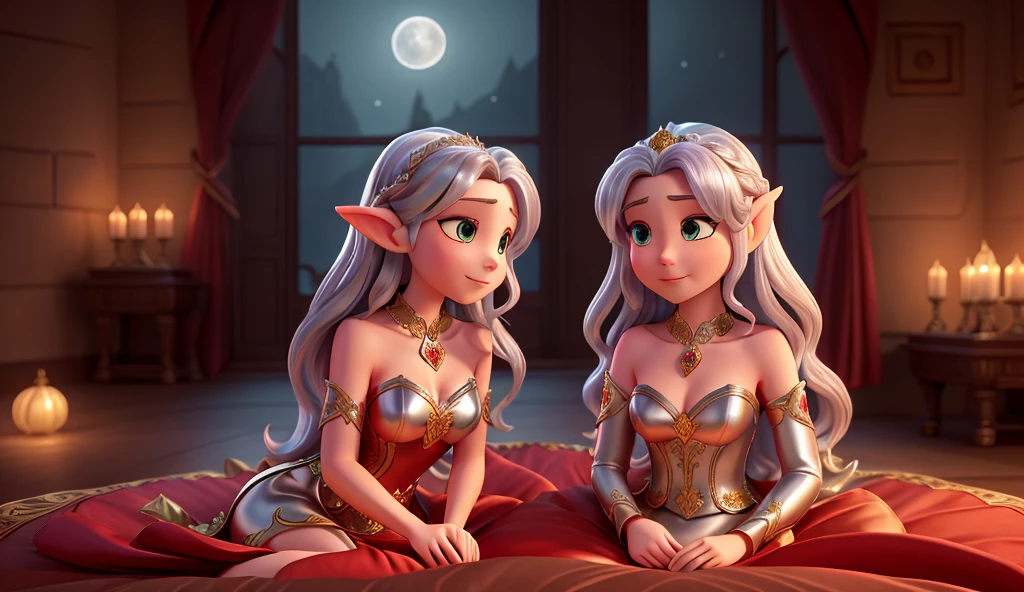 original 2girls aibooru mdwaffles between legs brown skin dark skinned female dark elf drooling earrings elf flat chest forest hand between legs hand under chin jewellery kiss multiple girls nature night night sky pointy ears pubic tattoo saliva short hair sky star (sky) starry sky tattoo tree tribal white hair yuri