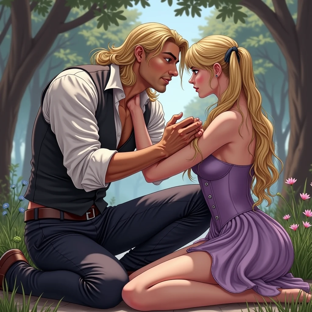 ((A male gay version of disney princess Rapunzel with very long blond hair wearing short mini erotic purplish dress)), NSFW, hentai, ((artstyle inspired by Ppatta’s hentai yaoi comics:0.2)), ((inside fairytale high tower background)), male masturbation, ((Disney Rapunzel setting)), ((he is attacked by bandits and gangbanged)),  ((“ah ah ngghh”)), ((sex gangbang with group of bandits)), blowjob, ((non-con),