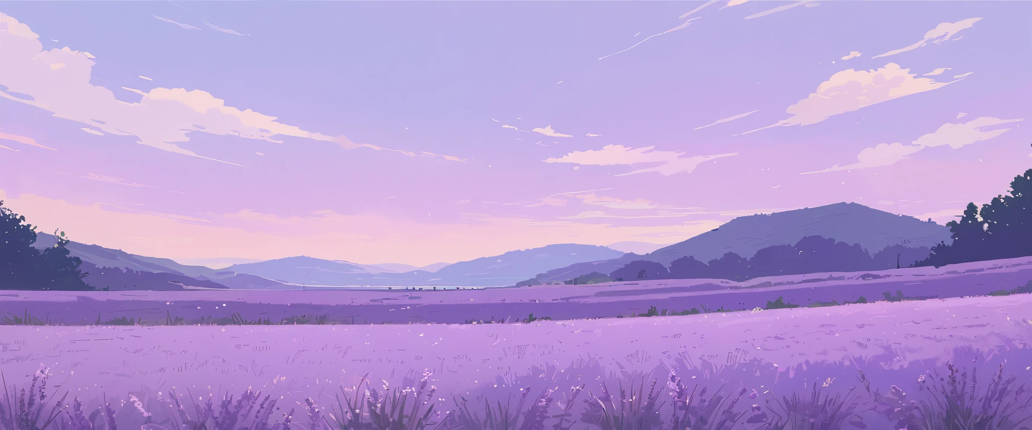 LAVENDER landscape , Pastel Purple Colors ,Ghibli ,Lofi ,cute