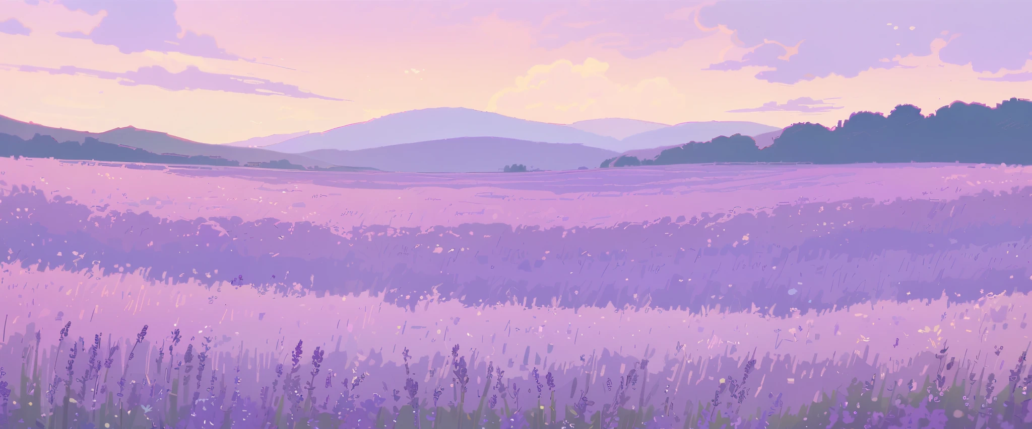 LAVENDER landscape , Pastel Purple Colors ,Ghibli ,Lofi ,cute