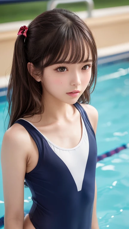 (( )、一人の  girl、(Beauty、繊細な  girl:1.3)、(:1.3)、break、(  NAVY SCHOOL SWIMSUIT  :1.3)、break、  very detailed明瞭さ、(  symmetrical eyes:1.3)、break、(  school pool  、Outdoor:1.3)、break、  small breasts、  Brown Eyes  、  twin tails、  brown hair、  girl、break、(  eye and face detail :1.0)、break、(  masterpieces about penises  、 top quality、  very detailed、  detailed face  、8k)