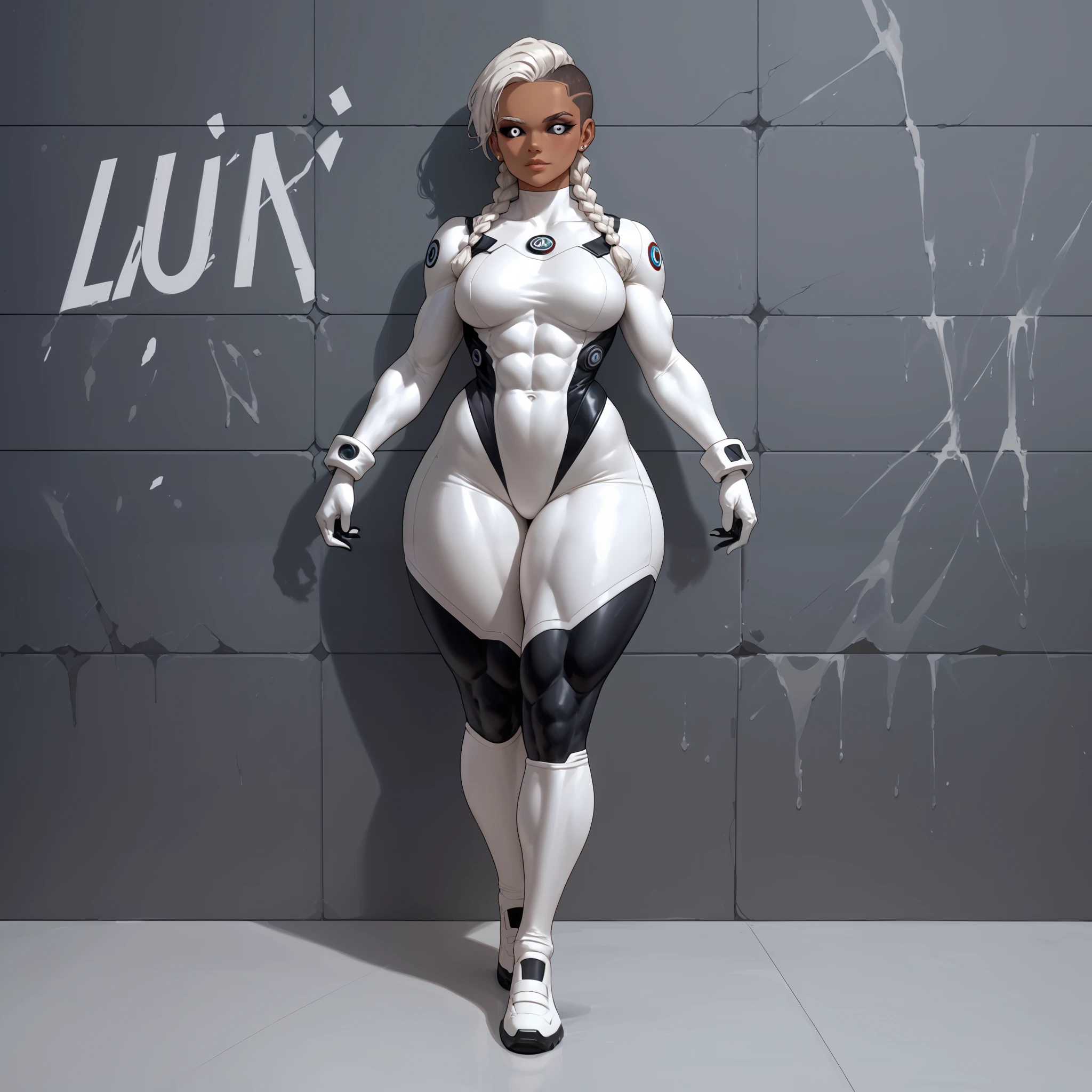 ((The concept character sheet of a strong, attractive, and hot alt lady wearing sexy biopunk armor)). Her face is oval, forehead is smooth and visibly rounded at the temples. jawline is softly defined, giving her a gentle and feminine appearance, ((sexy glowing alien armor, biopunk swords)), ((Masterpiece, Highest quality)), 8k, Detailed face (short hair faded and spiked, undercut hairstyle) (multicoloured hair) (green glowing eyes), light blue hair, pantyhose, stocking, Infographic drawing. Multiple sexy poses. tattoos, glasses, sexy biopunk skirt, sexy biopunk top
