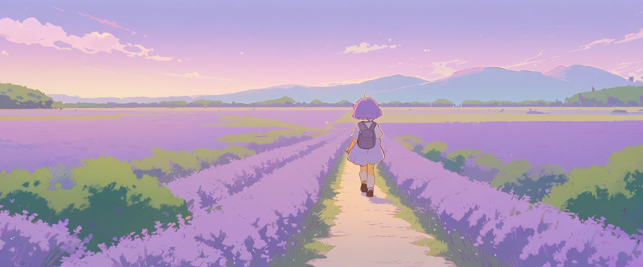 LAVENDER landscape , Pastel Purple Colors ,Ghibli ,Lofi ,cute