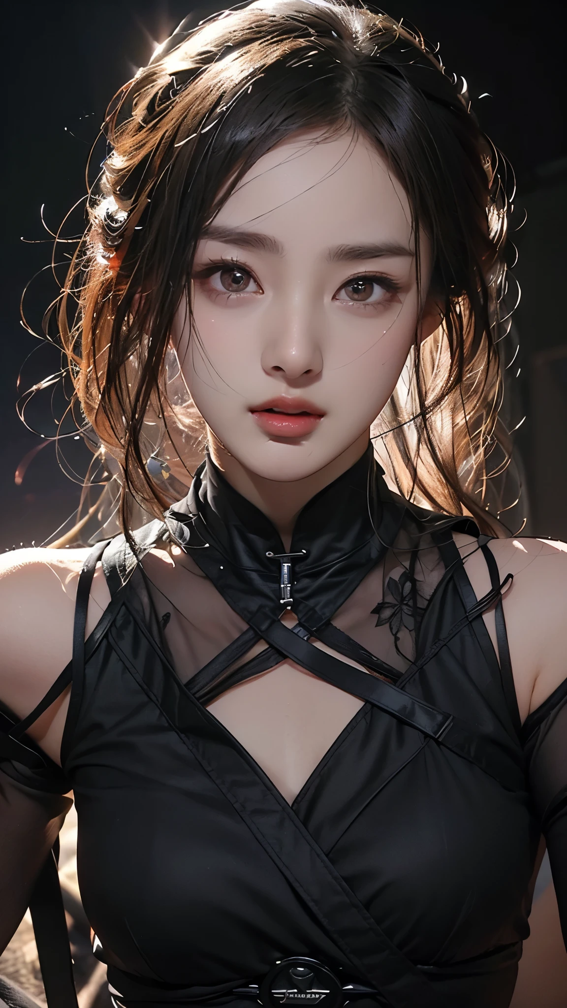 masterpiece, top quality, illustration, Very Detailed , Exquisite Details , high resolution, 8k wallpaper, perfect dynamic configuration, beautifully depicted eyes, sexy face, ecstatic face, a face at the peak of sexual arousal, Face to the viewer, (( dark background)), Mark Demsteder Style ,