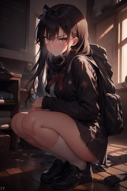 Prompt: Prompt: {(masterpiece), best quality, expressive eyes, perfect face, detailed guns, angry look, 1girl, (Chinese teen),backpack , ((Ak-47)), low ready, schoolgirl, school uniform, long brown hair, brown sweater, knee high socks, empty eyes, blood on face,}ak-47, akm, () Model: Majic Sombre