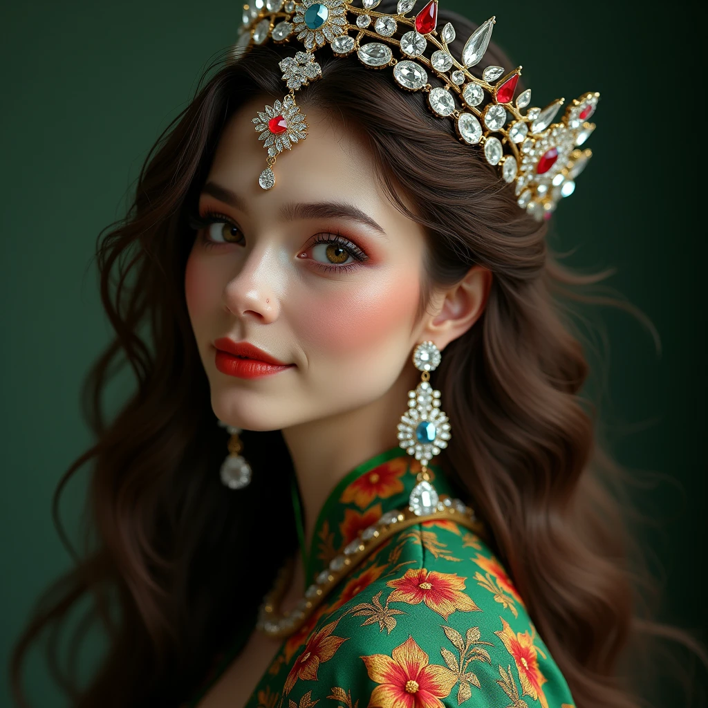 Be a Turkish woman . get naked . Hamamda olsun . colored eyes. Tomurcuk memeli olsun. let him drink wine . Let there be fruits in front of you. Be like a slim and tall model . May he have a crown on his head
