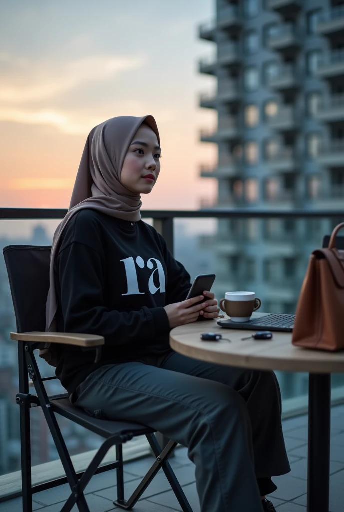Create a 3D realistic image of a 25-year-old girl in a beautiful bedroom, wearing black burqa, lying on the bed in beautiful black high heels, talking on her phone. With man sex